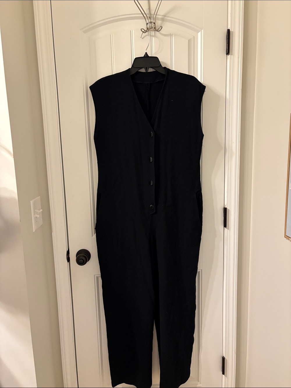 Anne Klein Black Sleeveless Button-Front Jumpsuit